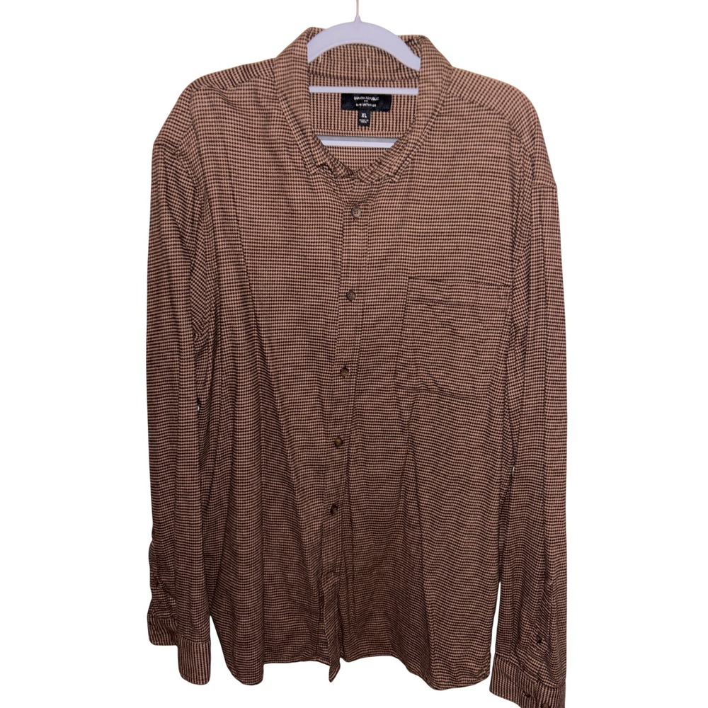 Banana Republic Shirt Mens XL Brown  Slim Untucked Houndstooth Cotton